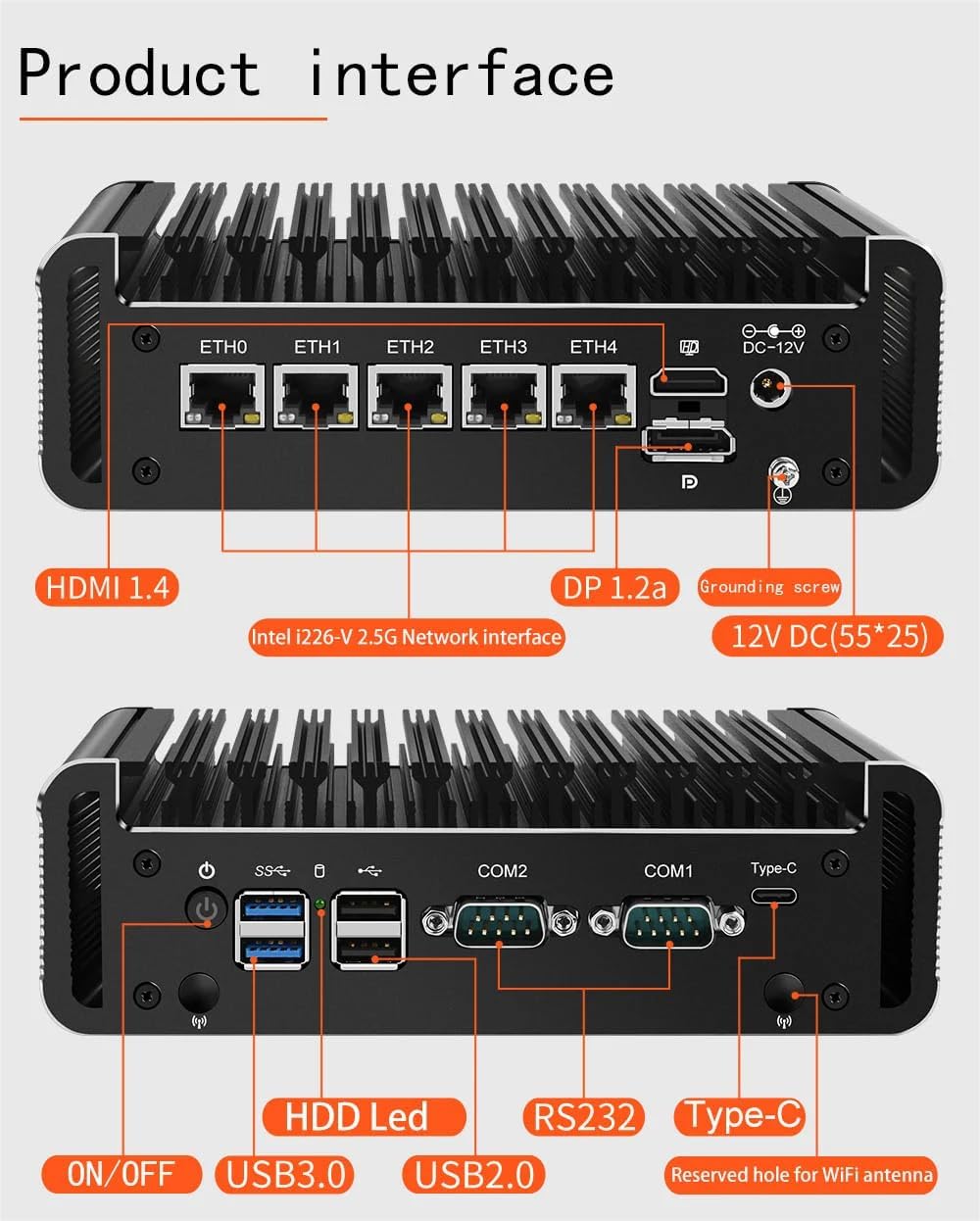 Firewall Appliance Mini PC, Intel Celeron J6413 M.2 Nvme 2*RS232 Quad Core 5xIntel I226 2.5G Ethernet VPN Router PC AES-NI HDMI DP 4/8/16/32/64GB DDR4 1TB M.2 Nvme (NO RAM NO SSD)