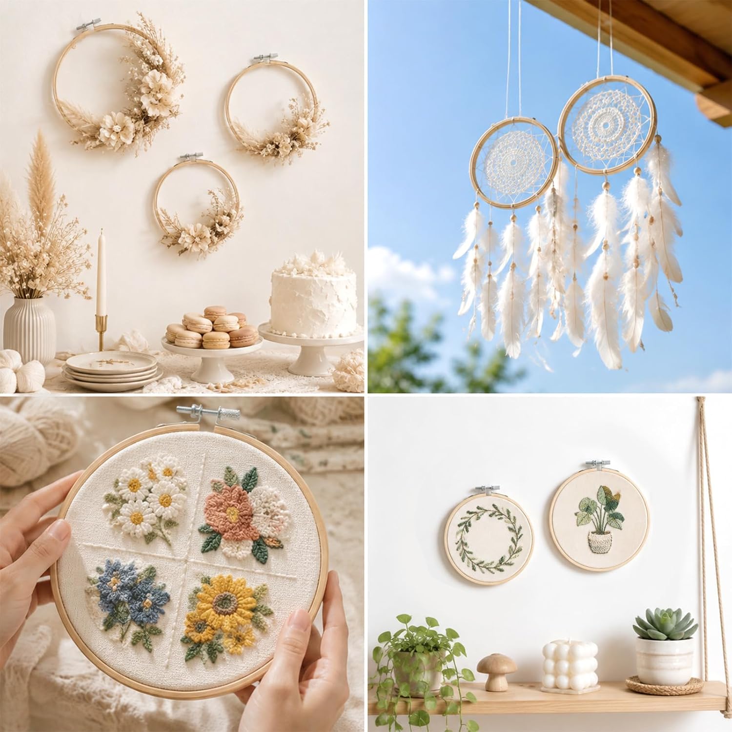 3 Pack Embroidery Hoops, 4 5 6 Inch Round Bamboo Cross Stitch Hoops