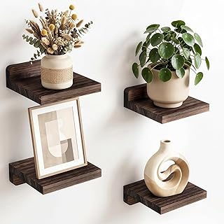 Fixwal Small Shelf for Wall, 5X5 Inches Floating Shelves Set of 4, Rusti...