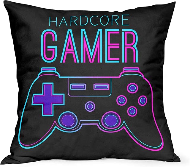 Purple Gamer Cushion Covers 18x18 Inch Soft Cotton Modern Gamepad Throw Pillow Case Gaming Controller Farmhouse Home Decor Cushions Cover Gift for Outdoor Car Cabin Bedroom Couch Sofa Living Room