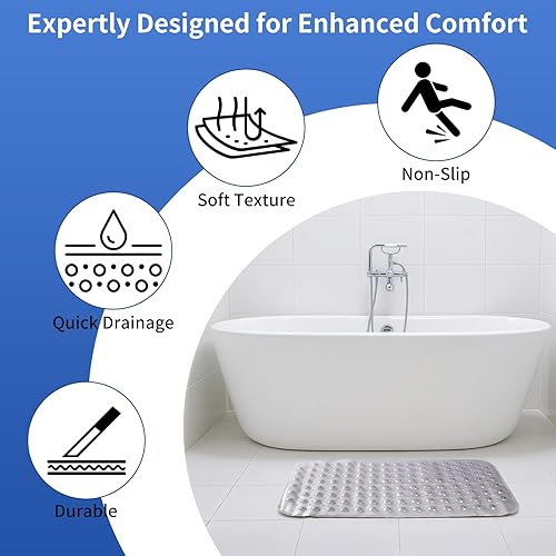 Miniatura 5 de Tapete de baño antideslizante, de secado rápido, con fuertes ventosas y agujeros de drenaje, tapete de baño de PVC suave para superficies lisas,