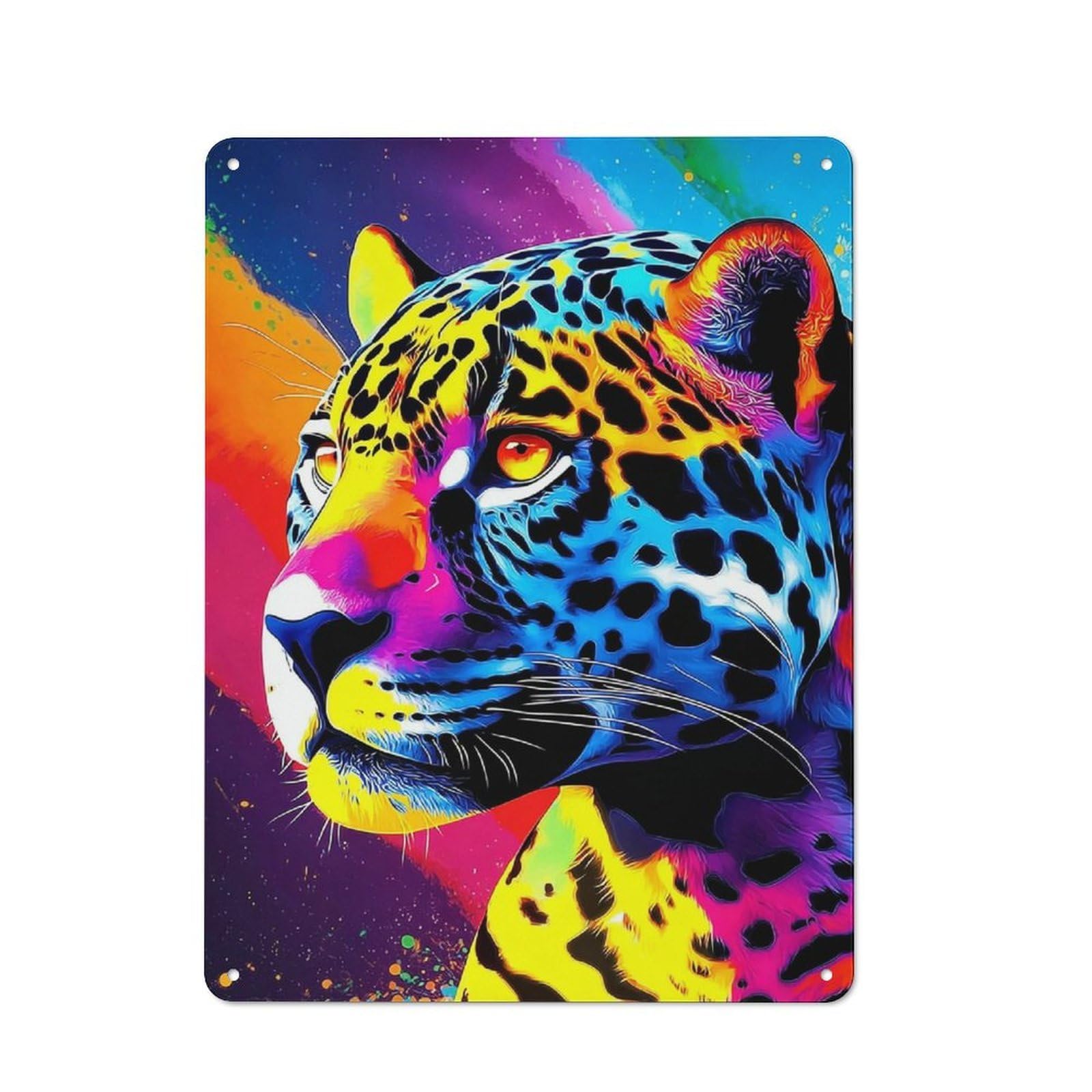 Junmoney Vibrant Leopard Portrait Artwork Loft Style Metal Wall Decor 40X30cm, Decorative Metal Plaque For Loft, Studio, Office Or Creative Room