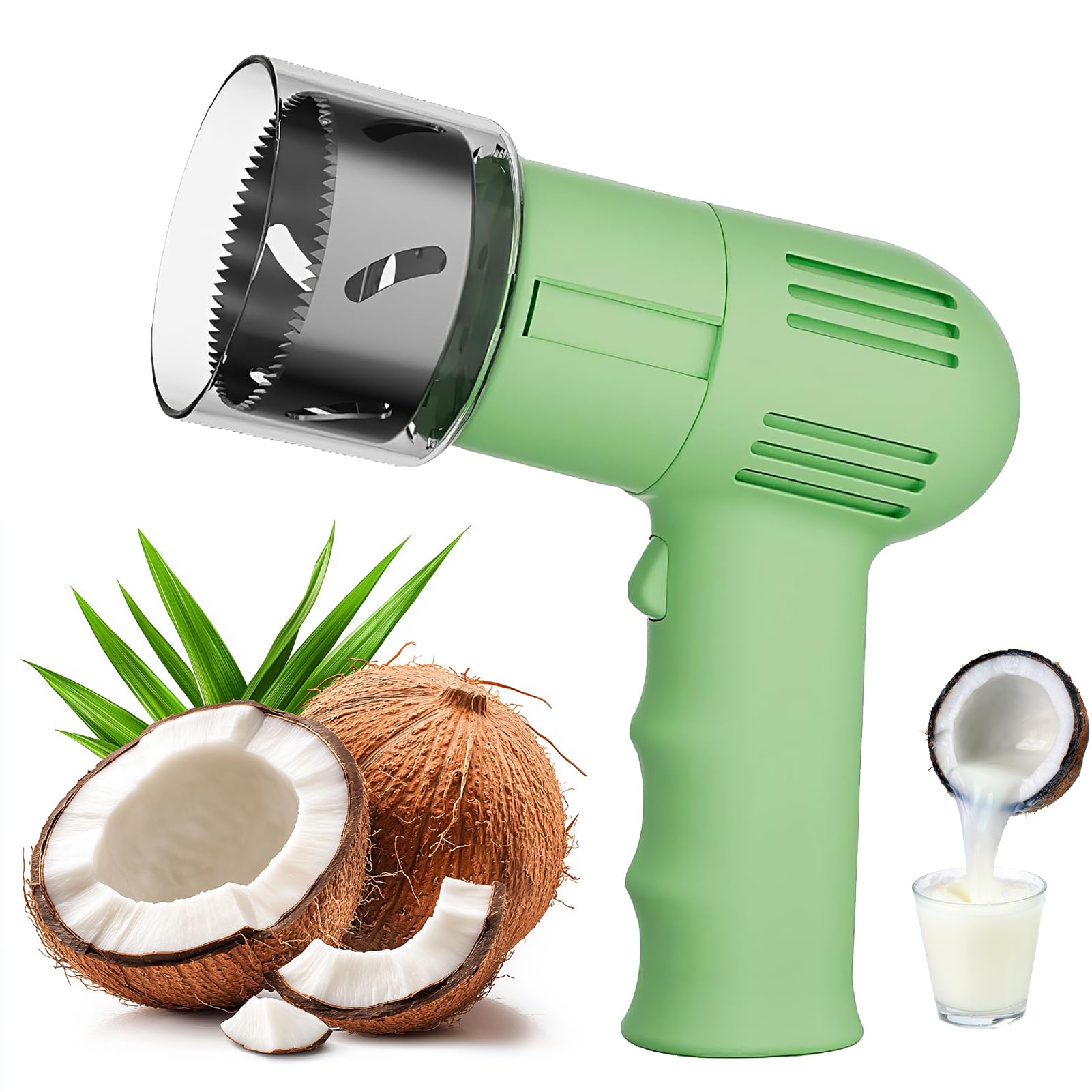 YXYLJOZ Electric Coconut Opener with Scraper & Blade Guard, 6cm Hole Drill, One Key Operation for Kitchen, Restaurant Juice (Green)