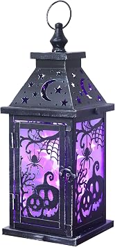 Halloween Decorations Indoor, 14.7" Decorative Spider&Pumpkin Candle Lantern with 78" LED Lights8 Modes, Hanging Spooky Halloween Lanterns, Outdoor Home Room Door Party Decor