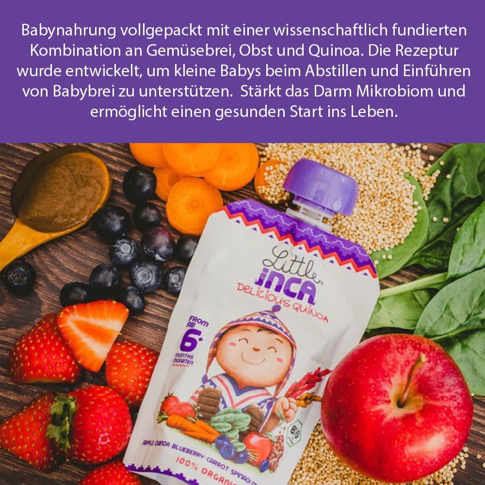 Little Inca Yummy Purple (6 x 100 g) | Recycelbare Beutel mit pflanzlicher Bio-Babynahrung auf Quinoa-Basis, schont den Darm und fördert die kognitive Entwicklung | Laktosefrei | Ab 6 Monaten