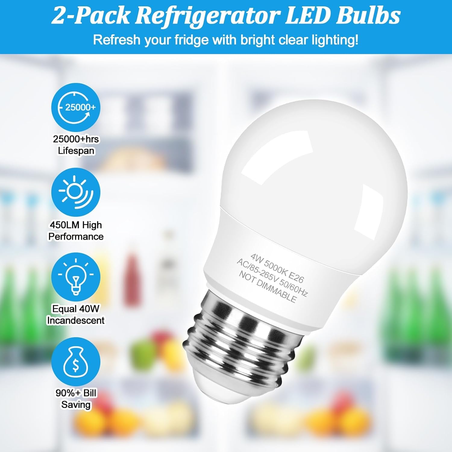 Snapklik.com : LED Refrigerator Light Bulb 40 Watt Equivalent, 120V ...