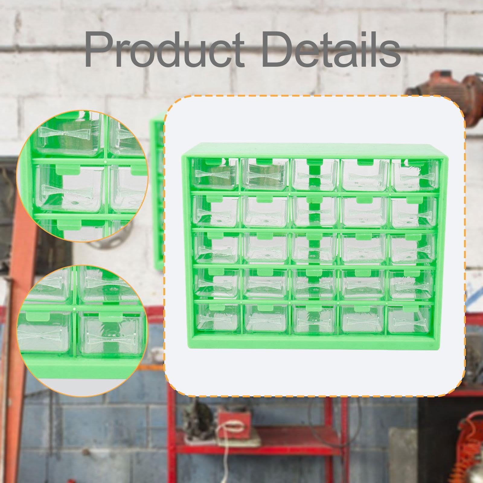 Organizer Componenti Armadietto Organizer Hardware con 25 Cassetti Contenitore Divisorio in PVC Resistente Porta Minuteria Adatto per Laboratorio, Verde
