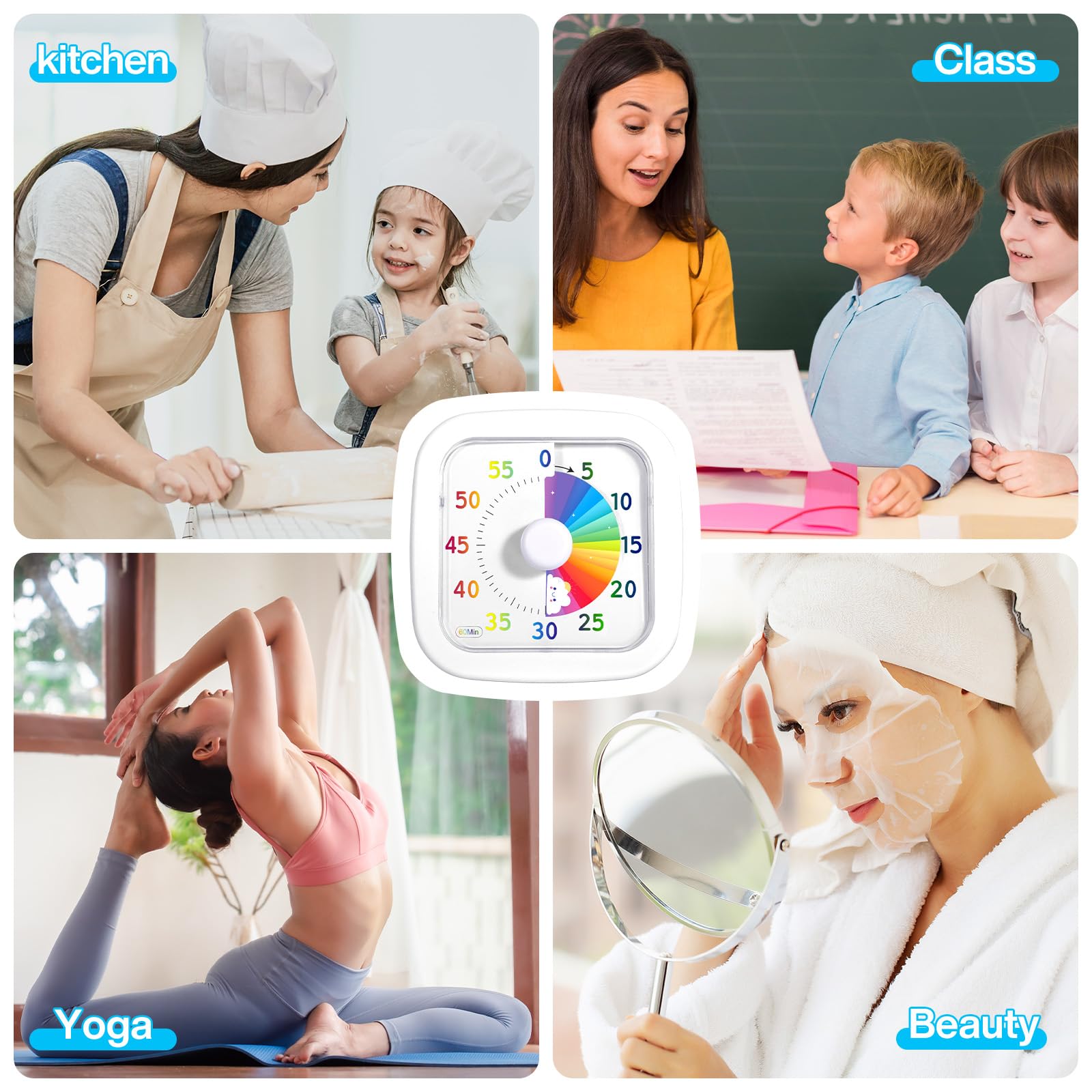 Timer visivo per bambini, 60 minuti, conto alla rovescia, per aula, ufficio, cucina, timer visivo, per bambini, conto alla rovescia, timer con funzionamento silenzioso