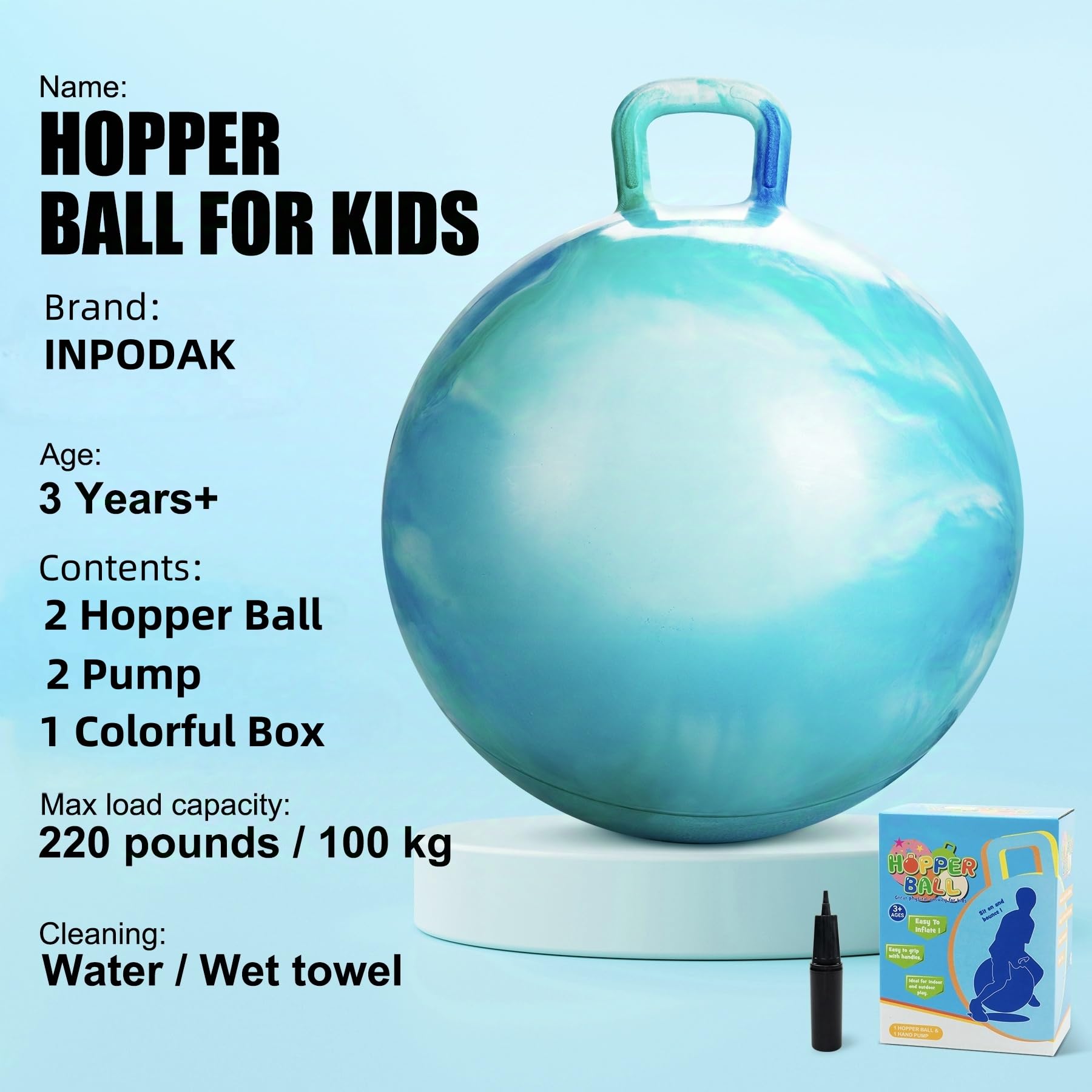 INPODAK 2 Pack Space Hopper 18inch Space Hoppers for Kids Age 3-8 Anti-slip Jumping Ball with Handle Inflatable Hopper Ball With Pump Hopping toy for Boy Girls Indoor Outdoor garden Game - Image 2