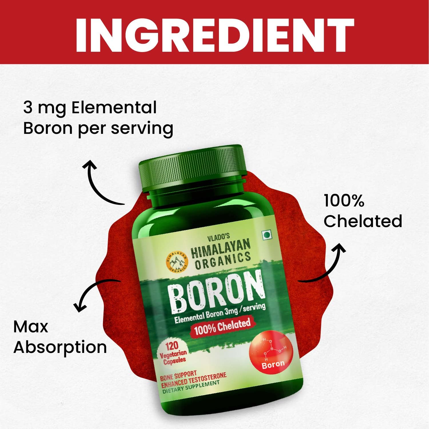 Vlado's Himalayan Organics Boron 3Mg Advance Chelated Supplement For Men & Women | Maintain Harmonal Balance And Improved Bone Strength | Better Flexibility | Cognitive Function -120 Veg Capsule 2