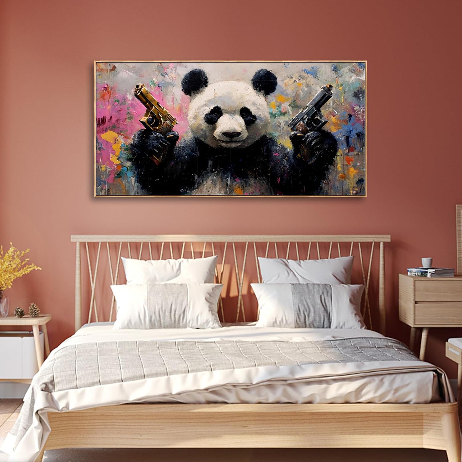 Sorbrozo Abstract Panda Canvas Wall Art - Vibrant Pop Art Animal Painting with Colorful Brushstrokes Modern Frame Wall Decor for Living Room Bedroom 20x40in