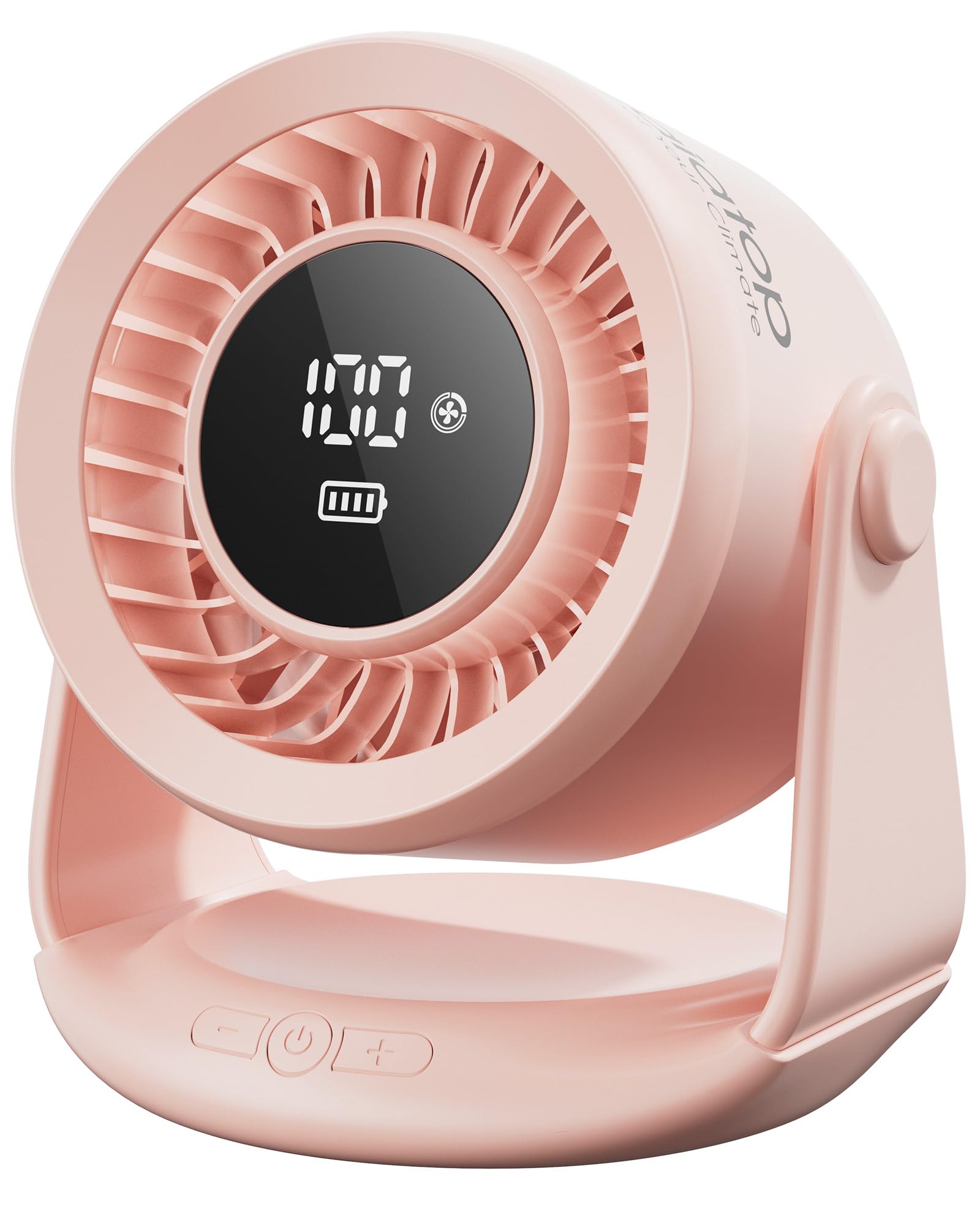 gaiatop Rechargeable Desk Fan, 5 Speeds Ultra Quiet Bedroom Fan with LED Display & Touch Control, 90° Tilt, Battery Powered USB-C Desktop Fan for Dorm Office Room Home Office, Pink
