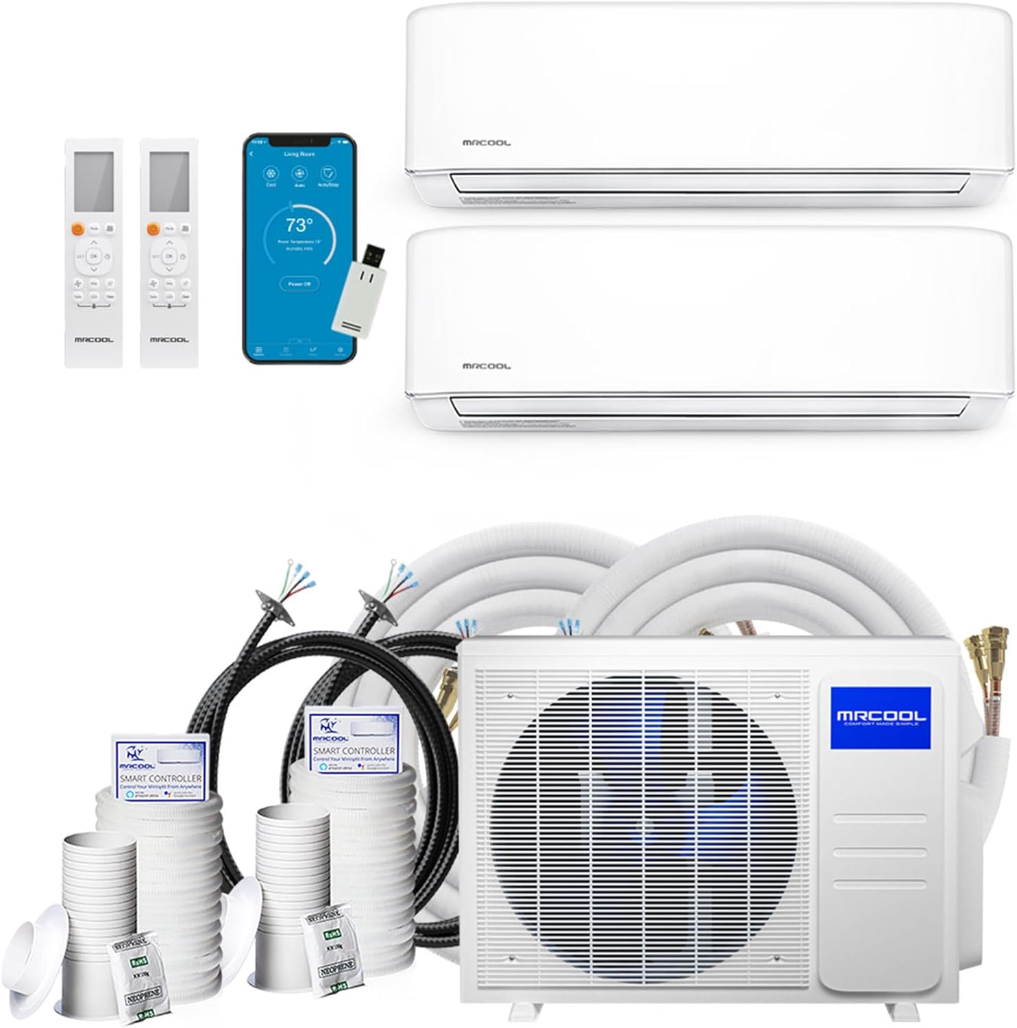 MRCOOL DIY 5th Gen 18K BTU Multi-Zone Mini Split Air Conditioner and Heat Pump, 2 Zone Ductless System with (9K + 9K) Air Handlers, 25 Ft Line Sets