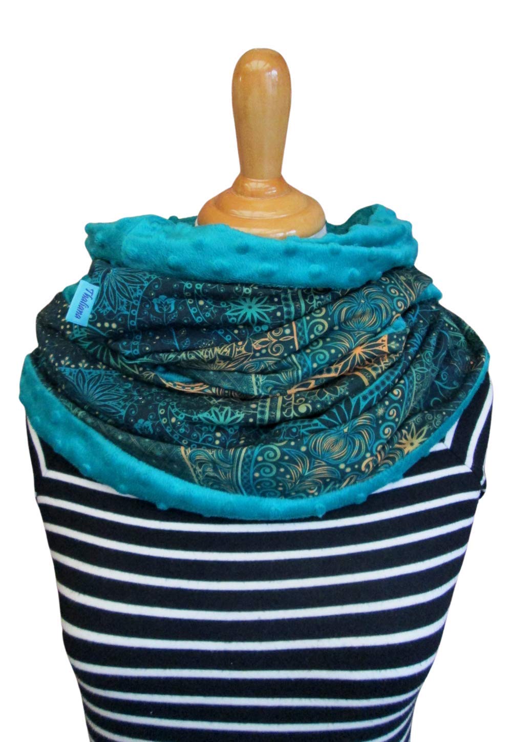 Loop-Schal MANDALA petrol mit Ornamenten aus Sweatstoff und kuscheligem Fleece Geschenk z. Geburtstag Muttertag