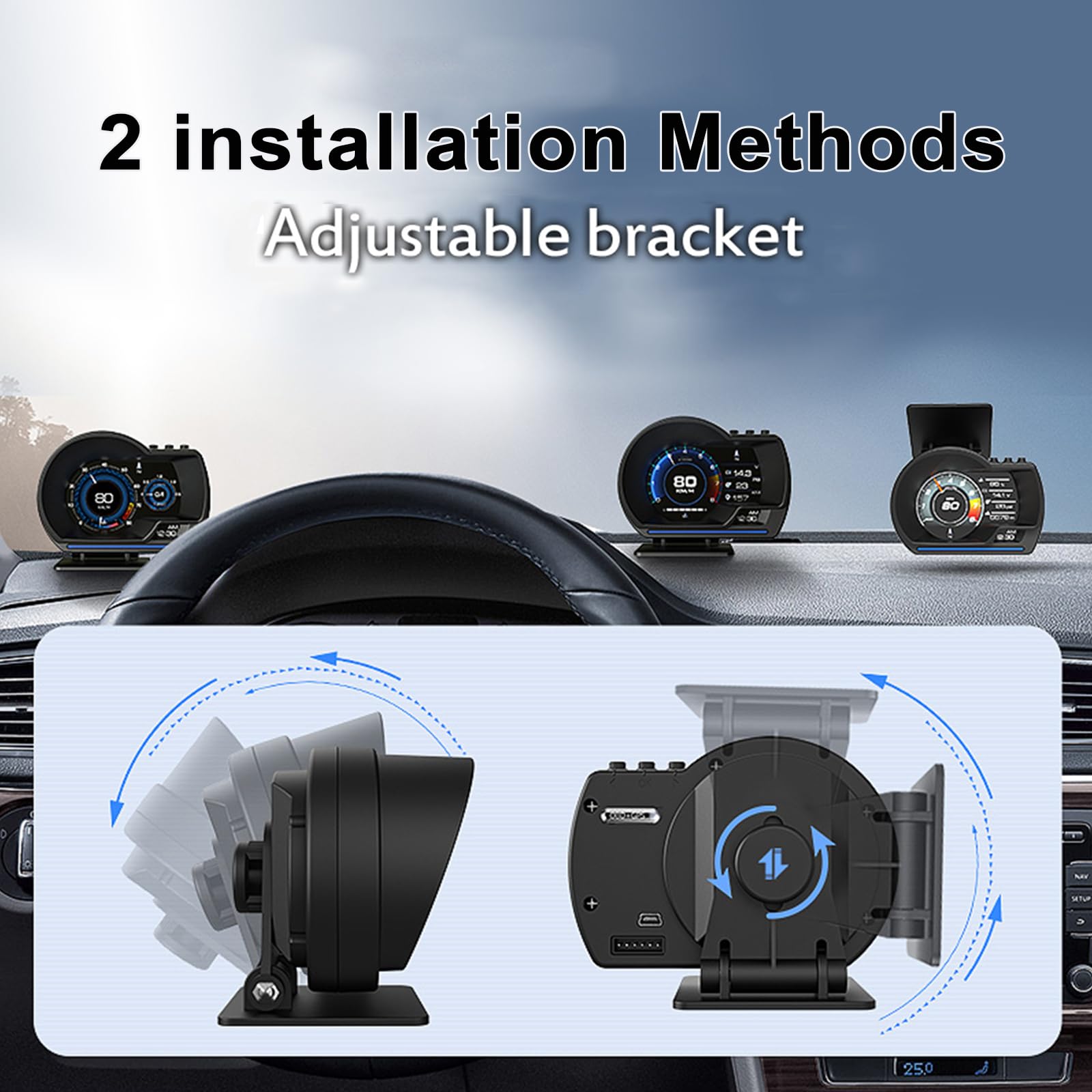 Geloo Head Up Display OBD2+GPS Indicador de Doble Sistema Smart Car HUD Digital Velocímetro Cuentakilómetros Aviso de Exceso de Velocidad Alarma de Temperatura de Aceite