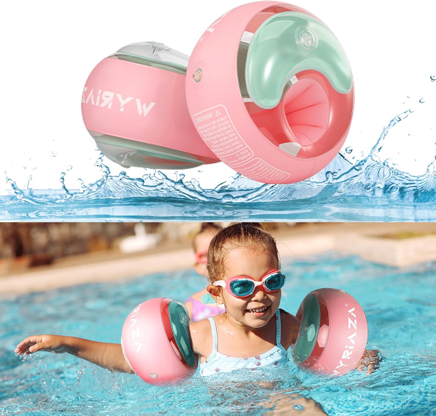Arm Floaties for Kids 2-6 Year,Inflatable Arm Bands Float as Water Wings & Swimmies,3-Chambers Independent Safety System for Toddler Weight (33-55 LB). Pink Floater Sleeves.