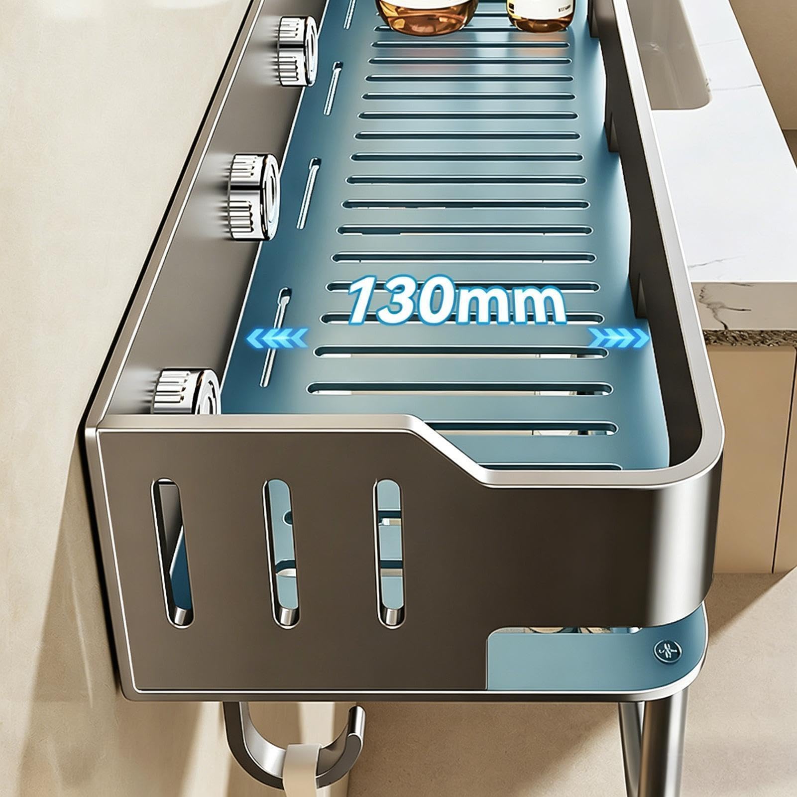 Estante de ducha con ventosa, cesta de pared con agujeros de drenaje, cesta de ducha con ventosa con ganchos y toallero, para balcón, dormitorio, apartamento, baño, despensa, cocina y hogar