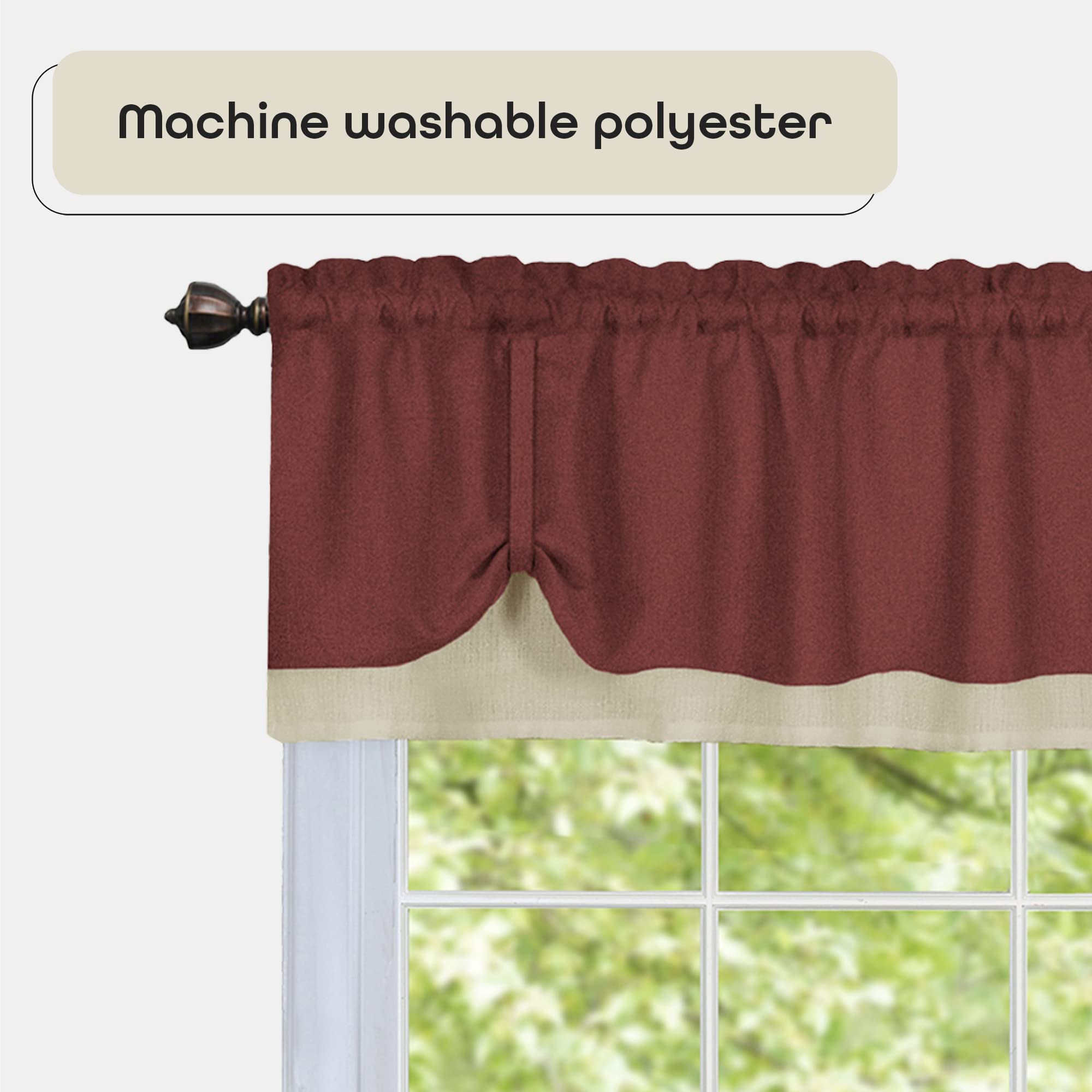 Soft Window Darcy Curtain Valance, Marsala & Tan, 58 Inch Width, 14 Inch Length, 1.5 Inch Rod Pocket - Image 3