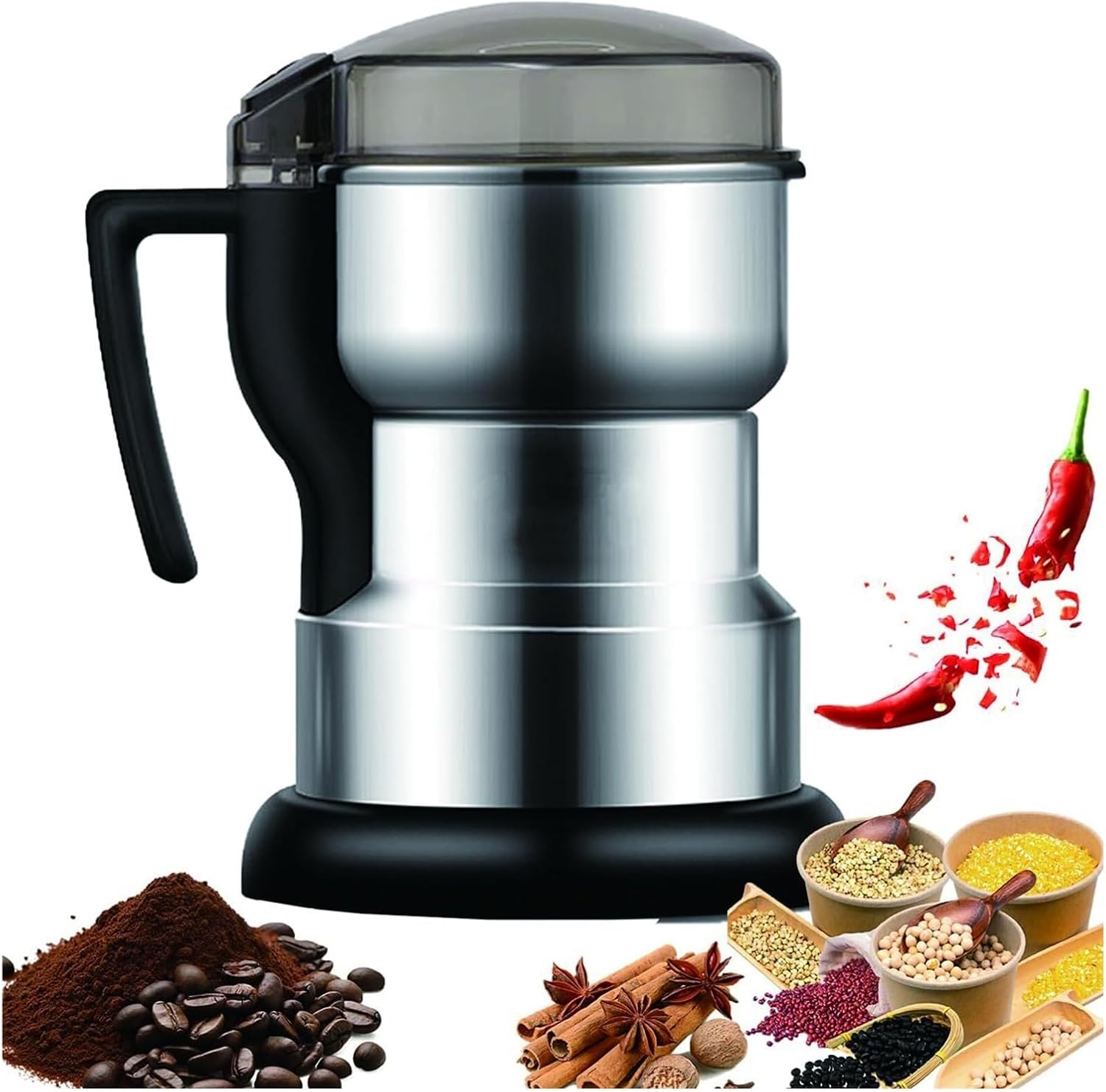 Electric Spice Mill & Coffee Grinder，Coffee Bean Grinder With 304 Stainless Steel, 400W High-speed， For Coffee Beans, Spices, Nuts, Seeds & Dry Ingredients