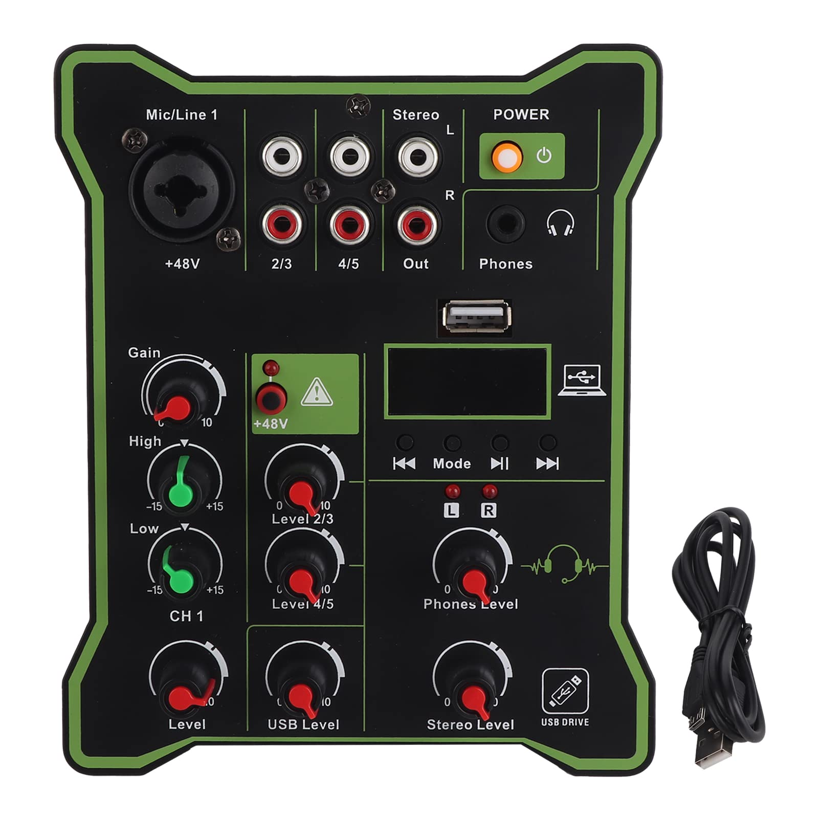 Drfeify Mezclador Portátil de 5 Canales con USB, Chip Digital Effect, Adecuado para DJ y Grabación de Estudio en el Hogar