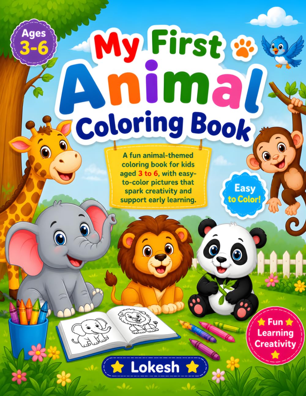 Colorful Animals: Fun Coloring Book for Kids Aged 3 to 6: Fun and Easy Coloring Pages for Toddlers and Preschoolers Ages 3-6
