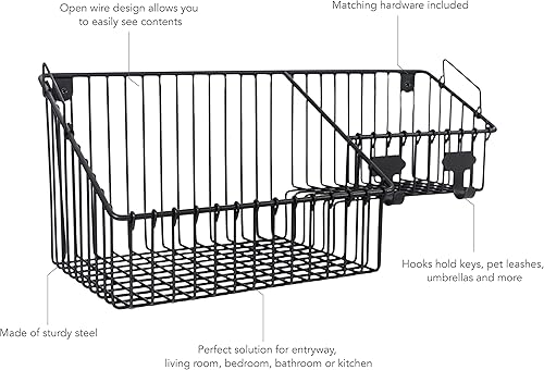 Miniatura 2 de Spectrum Finley™ - Contenedor de almacenamiento doble de pared con estación de gancho para almacenamiento y organización de entrada