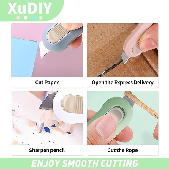 12 Pack Retractable Box Cutter with Safety Blade – Small Utility Knife for Cardboard, Letter & Parcel Opening – Ideal for Office, Home, Crafts, Arts and Hobby