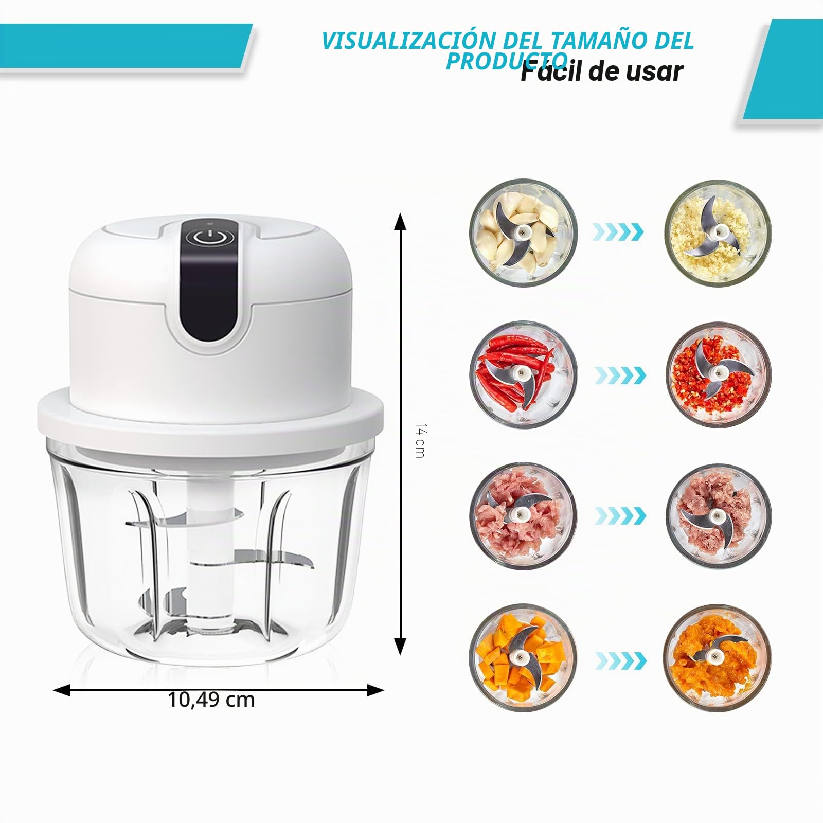 Picadora Electrica 350ml,Picadora de Carne, Trituradora de Cocina Eléctrica,USB - Para Cebolla, Frutas, Nueces, Carne y Ajo