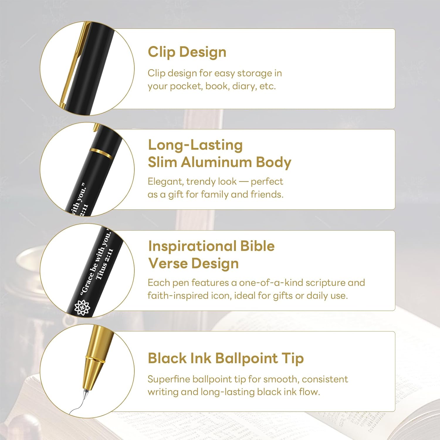 15Pcs Christian Bible Verse Pen, Inspirational Ballpoint Pens with Religious Scripture Quotes & Symbols, Smooth Writing Black Ink, Christian Gifts for Church, Bible Study, Black image 4