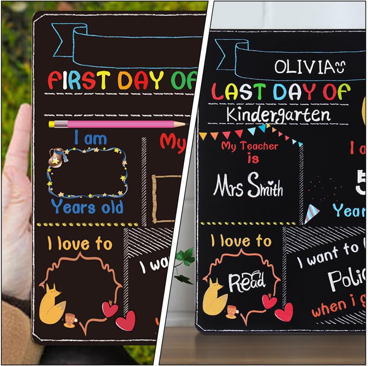 Double-Sided Reusable Chalkboard 25x20cm, School Supply Decorative Blackboard Sign for Classroom and Back to School, 2pcs