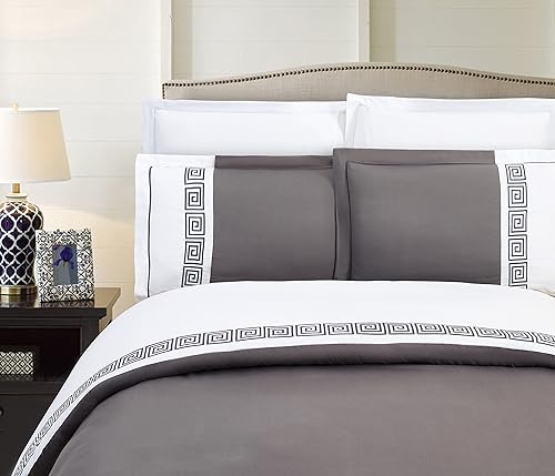 Elegant Comfort Luxurious Hotel Collection - Juego de funda de edredón súper suave de 1500 hilos, calidad egipcia, 2 piezas, patrón griego, tamaño