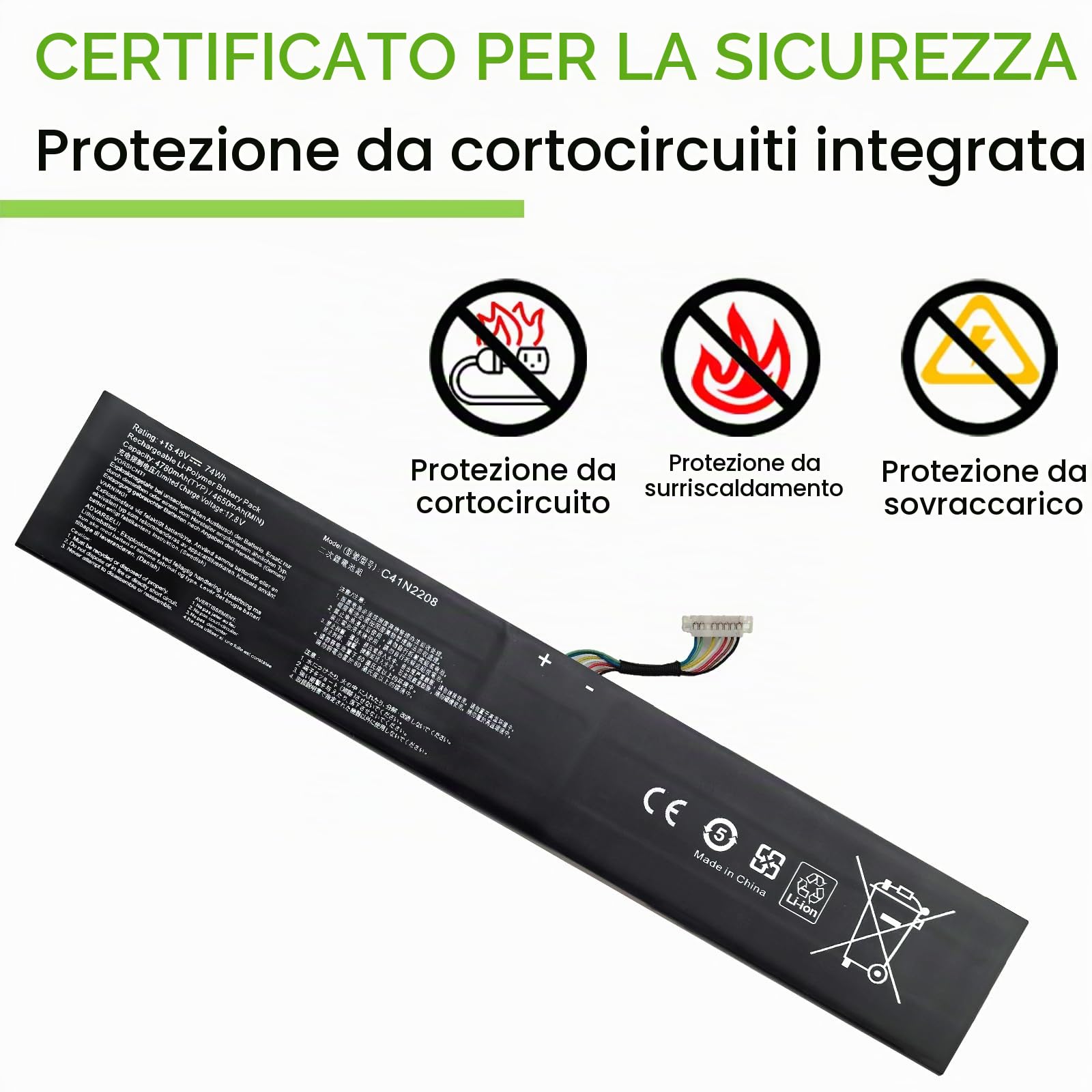 XITAIAN 15.48V 74Wh 4780mAh C41N2208 Batteria di Ricambio per Asus ROG Ally (2023) RC71L Gaming Console