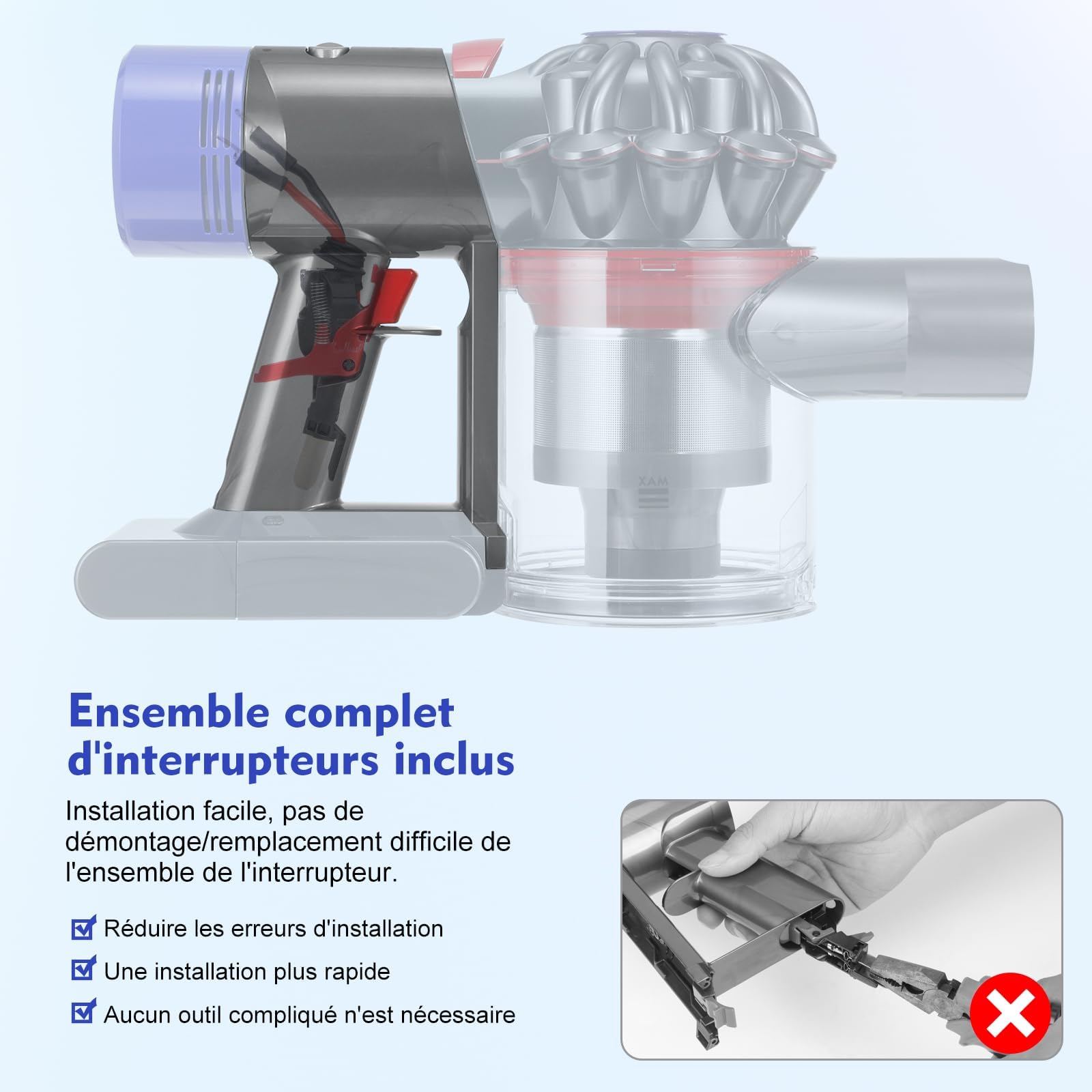 V7 Cuerpo principal de repuesto para Dyson V7 SV11, carcasa de mango del motor con gatillo compatible con Dyson V7 Animal & Absolute, pieza de repuesto 968670-06