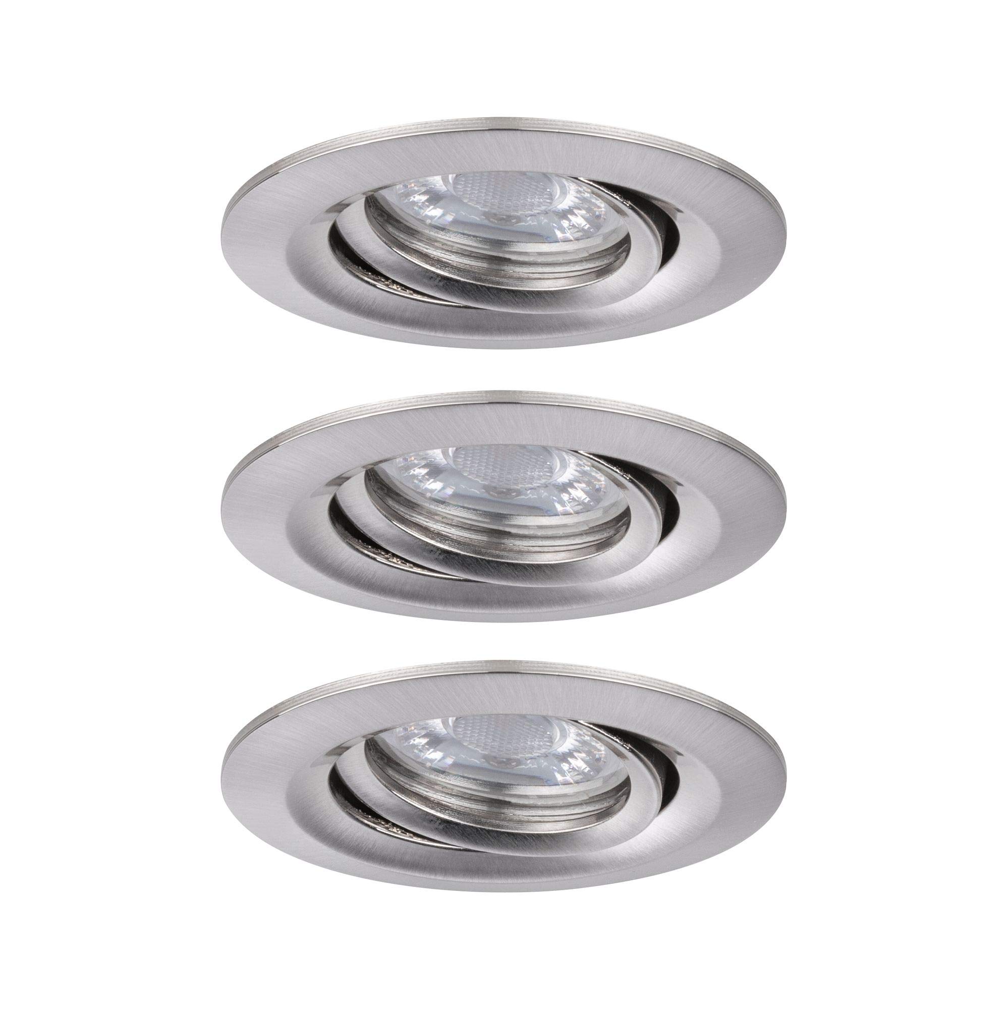 Paulmann 92973 Nova Mini Plus LED Einbauleuchte Coin 3er Set rund schwenkbar 3x4,2W EasyDim dimmbar Eisen gebürstet Aluminium Warmweiß 2700K, 126 W
