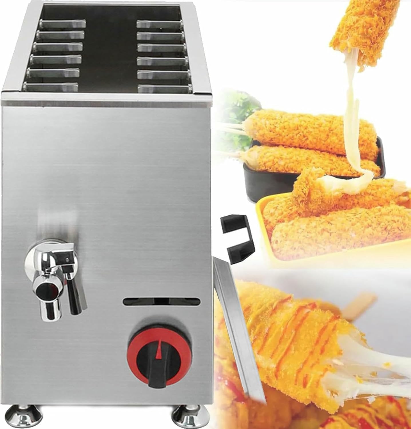 Commercial Gas Deep Fryer,21L Large Capacity Lpg Gas Cheese Hot Dogs Sticks Fryer,12 Hooks,Adjustable Temperature,for Restaurant,Home~/