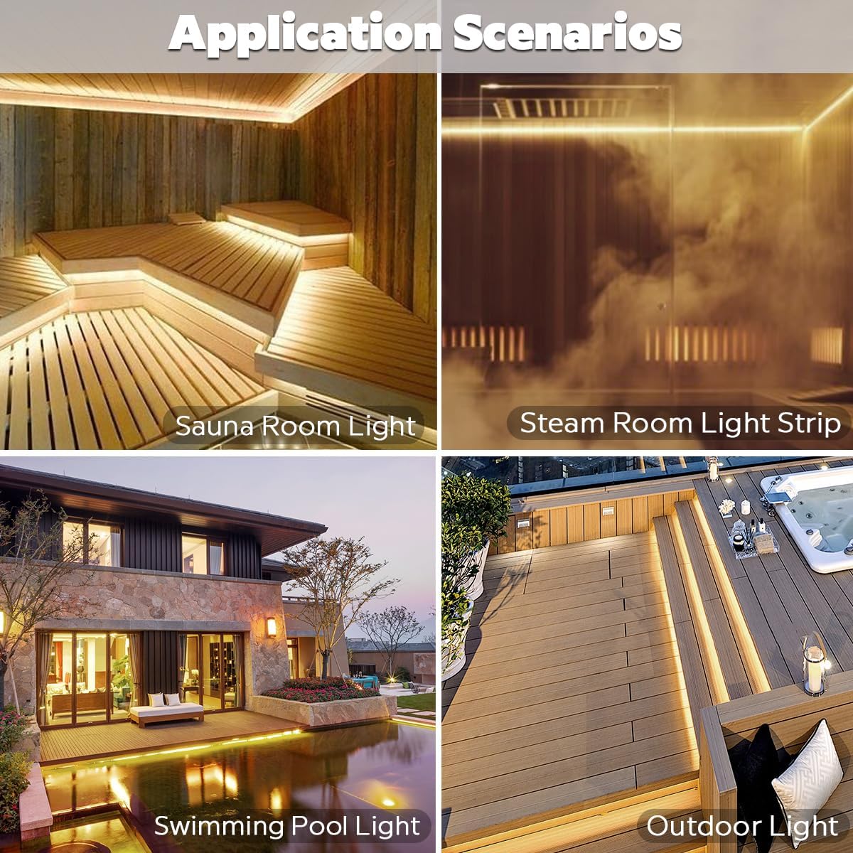 SuperlightingLED 24V 2700K Warm White Sauna Lights High Temperature LED Strip IP68 Waterproof, 5m/16.4ft 600 LEDs Flex Cuttable Rope Lights for Sauna, Bathroom, and Shower Niche (2700K Warm White)