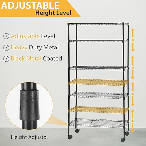 Miniatura 7 de BMS Estantería de alambre de 5 niveles, organizador de estantes de metal grande de acero, estantes de almacenamiento de garaje, resistentes NSF en