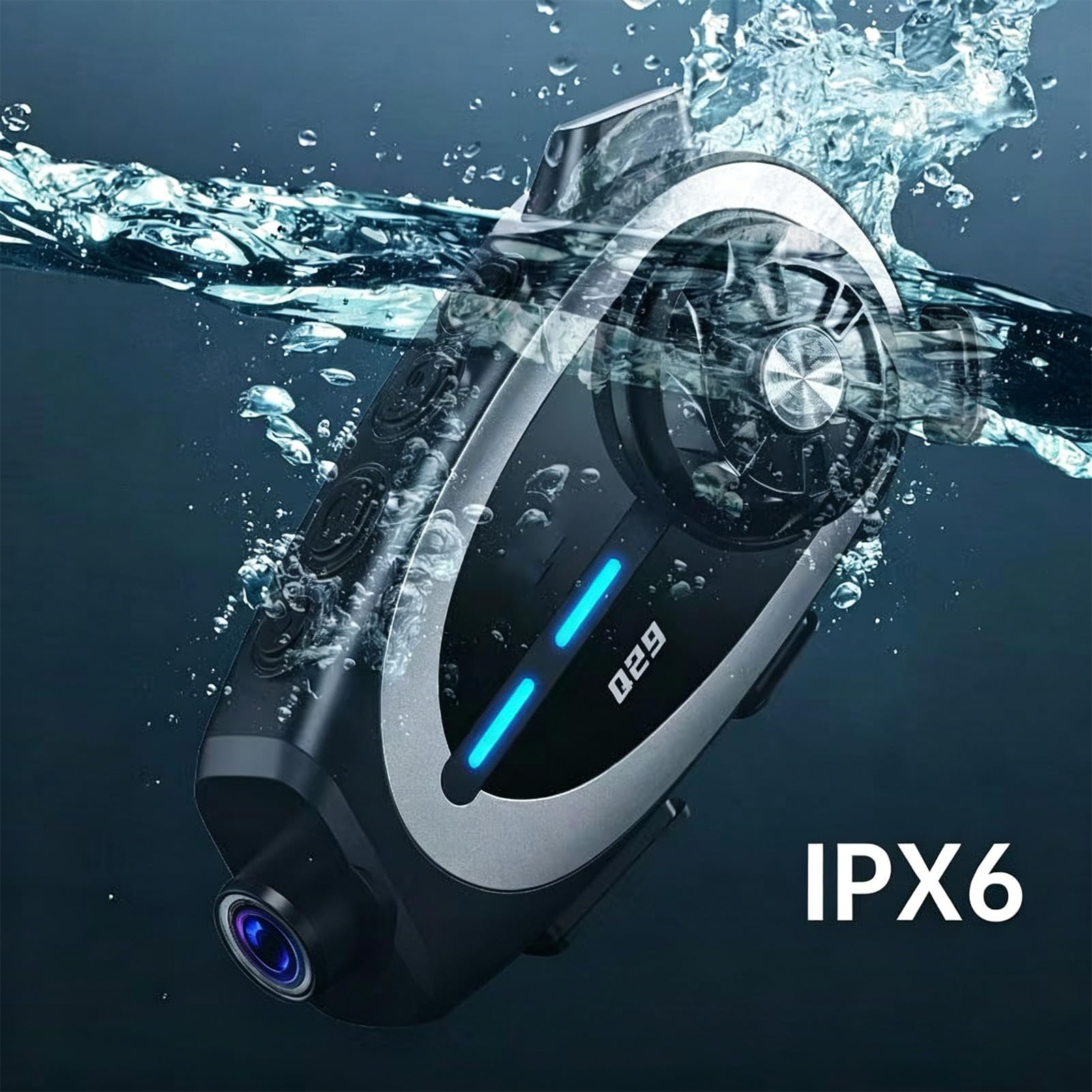 Elprico Fotocamera con Auricolare Bluetooth per Casco da Moto, Ricarica Rapida 1080P IPX6, Riduzione del Rumore con Doppio Microfono, Batteria da 1500 MAh, Altoparlanti da 40 Mm, PC ABS,