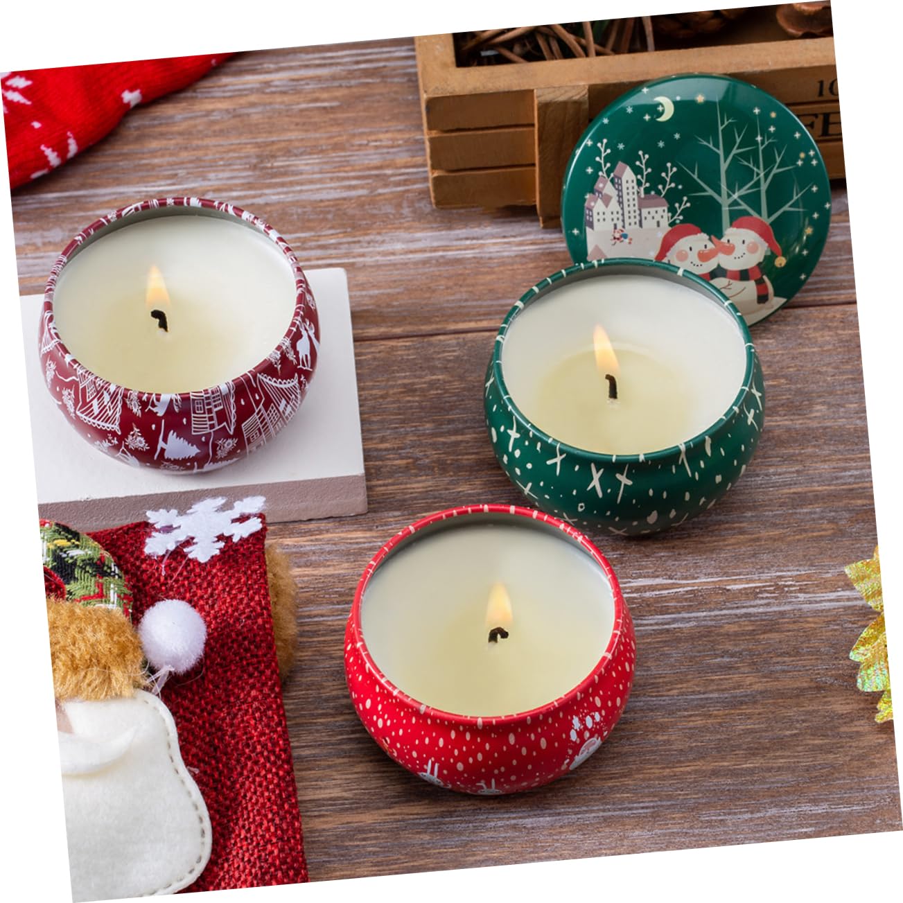 Juego de Velas Aromáticas Navideñas 8 Piezas Cera Natural Aceite de Plantas Ambientador sin Humo Adorno Navideño