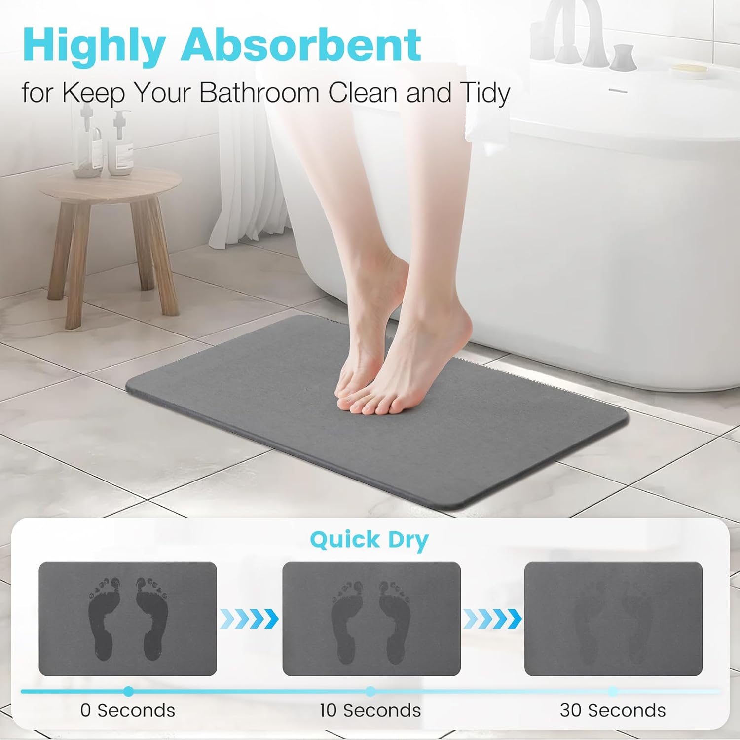 Diatomite Stone Bath Mat, Premium Non-Slip Natural Diatomaceous Earth Bathtub Fast Drying Mats for Bathroom Floor (23.6" x 15.4" Dark Grey)