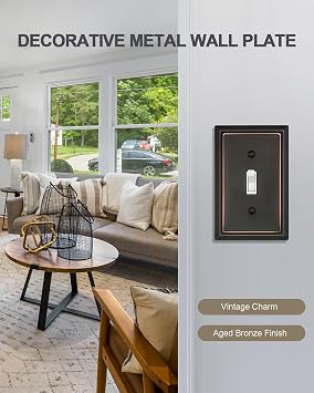 Switch Plates Outlet Covers, 2-Pack Aged Bronze Metal Wall Plates | Midsize Light Switch Cover Plates for Toggle Switch, Rotary Dimmer Switches, Perfect for Living Dining Kitchen Bedroom, etc.
