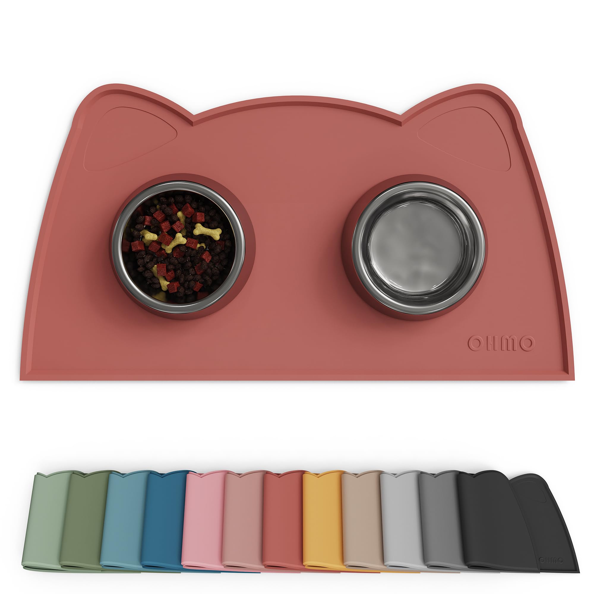 OHMO Cat Food Mat, Silicone Waterproof Dog Food Mat, Non-Skid Spill Proof Pet Feeding Mat for Food and Water, Easy to Clean Dog Placemat(Erythrinus, 46 * 25cm) — image 1