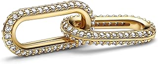 Pandora ME Pavé 769660C01 Double Styling Link Made of 14 Carat Gold-Plated Metal with Cubic Zirconia Only Compatible with ME Height: 8.2 mm, 2,2x8,2x29,7mm, Metal, Cubic Zirconia