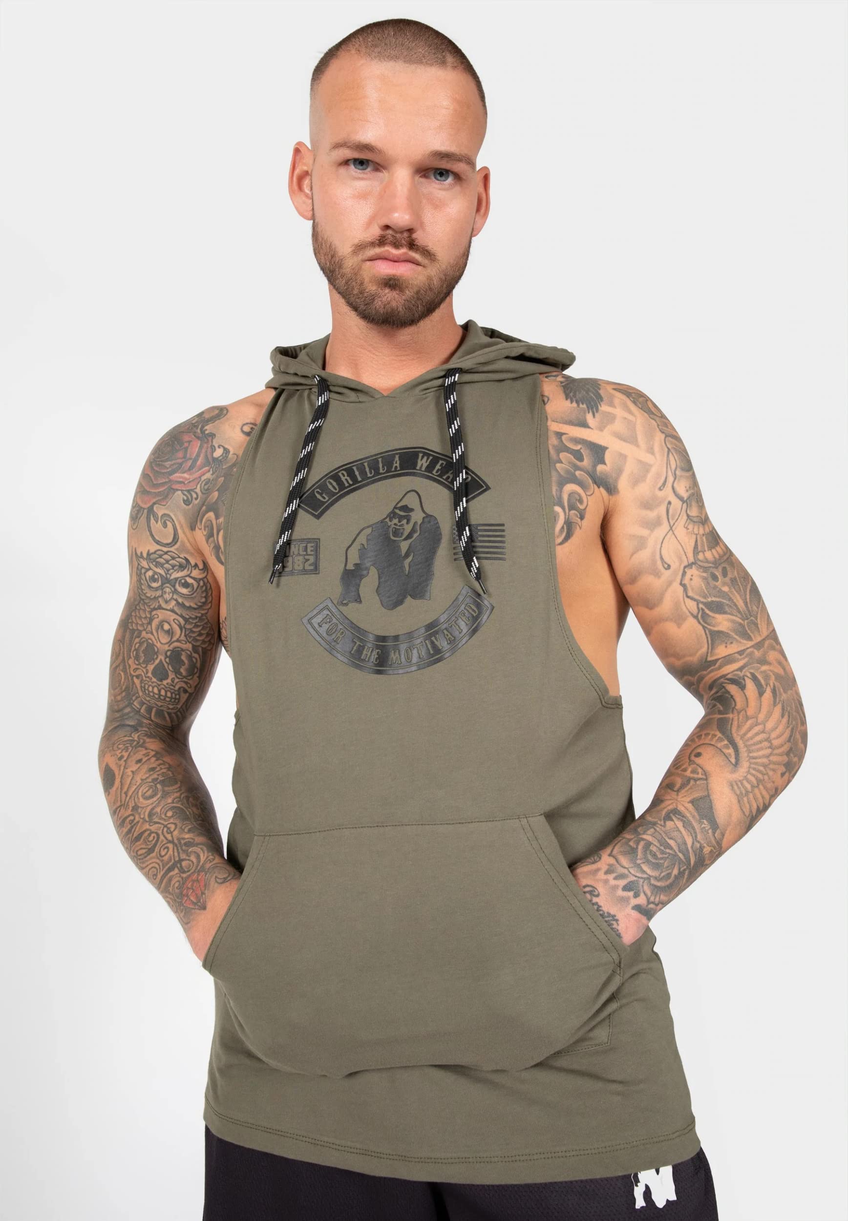 Gorilla Wear Herren Tanktop mit Kapuze - Lawrence - Dunkelgrün T-Shirt