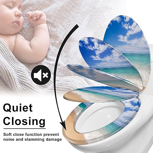 Miniatura 6 de Asiento de inodoro alargado, diseño colorido de calavera y flores, asiento de inodoro de resina con bisagras de liberación rápida de cierre