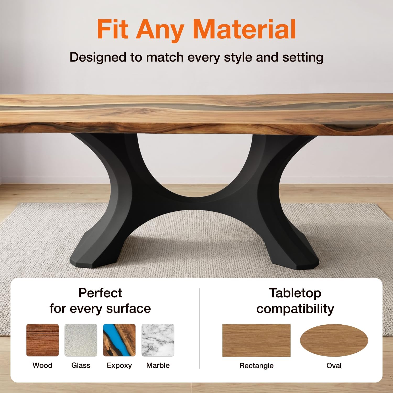 Flowyline 28" H 310 Hoshi Handcrafted Black Metal Table Legs and Bases for Dining Tables | Steel Desk Legs | Rust-Resistant, Adjustable Furniture Legs for Bench DIY Mid-Century Modern Indoor/Outdoor