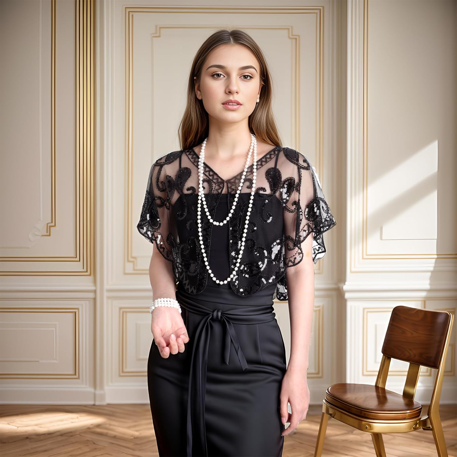 Fumwase 1920s Shawl Wraps Sequin Beaded Evening Women's Flapper Shawl Bridal Shawls Flapper - Image 4