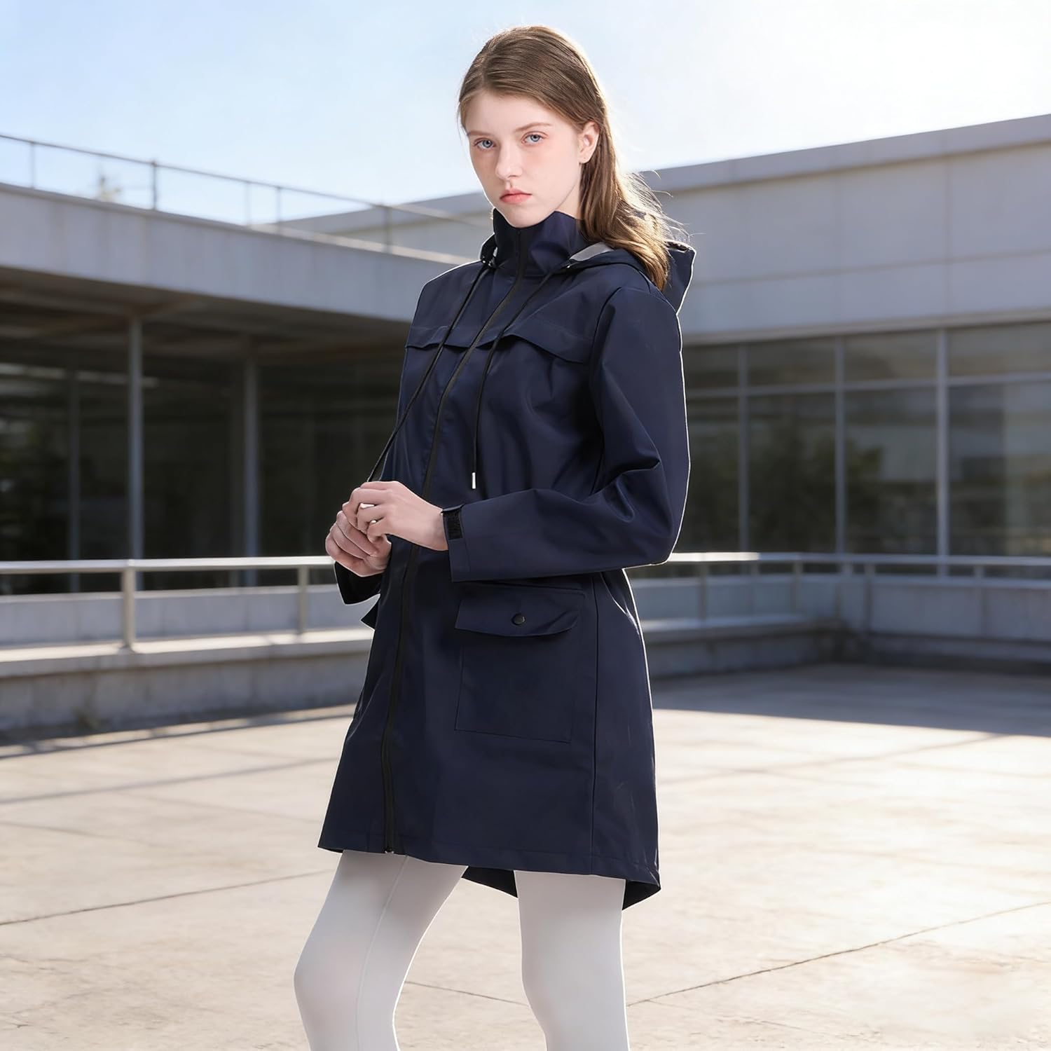 Women Waterproof Hooded Rain Jacket Outdoor Long