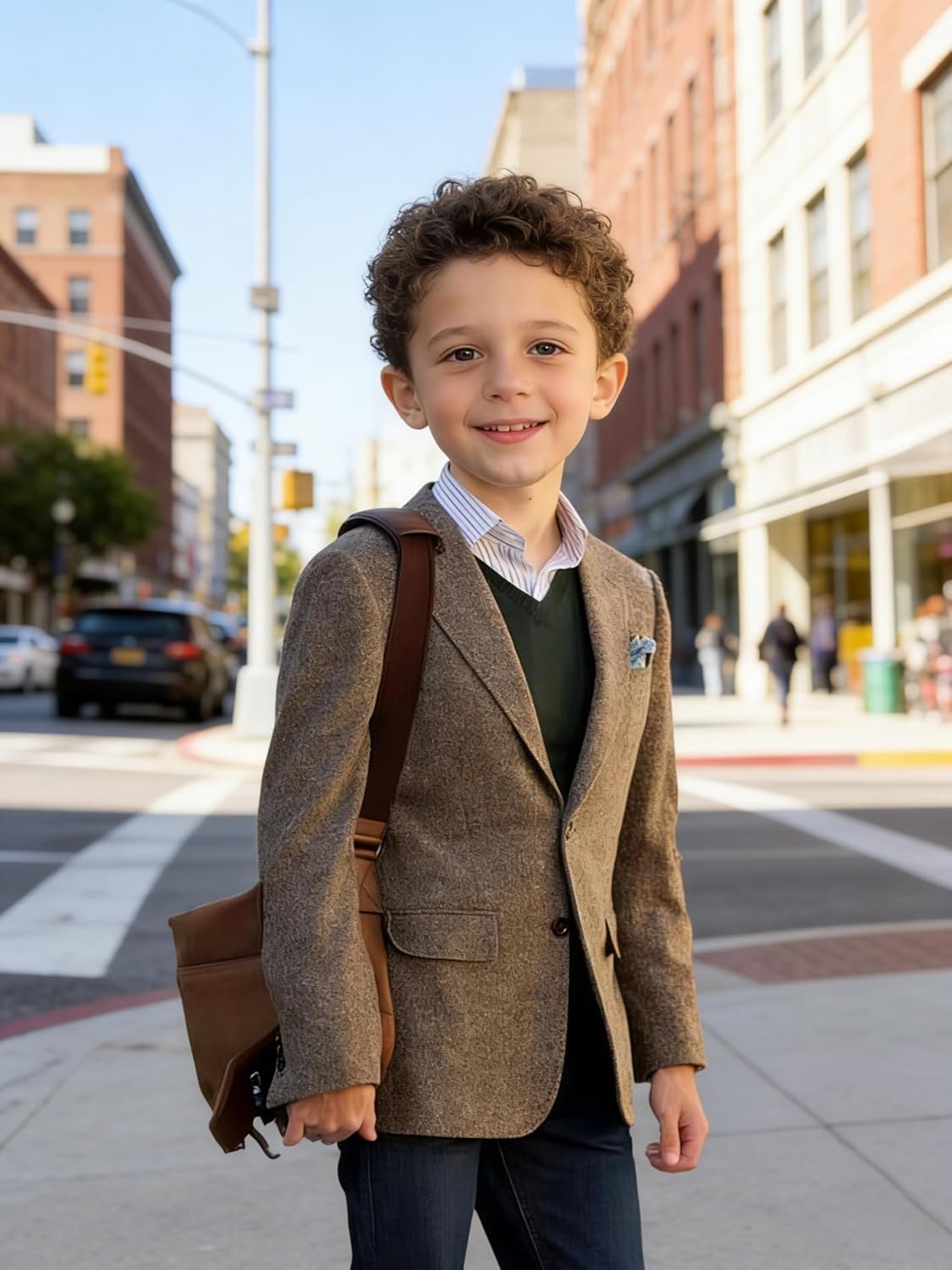 Boys Vintage Tweed Blazer Classic Fit Suit Herringbone Jacket with Elbow Patches Casual Kids Short Sport Coat Wedding