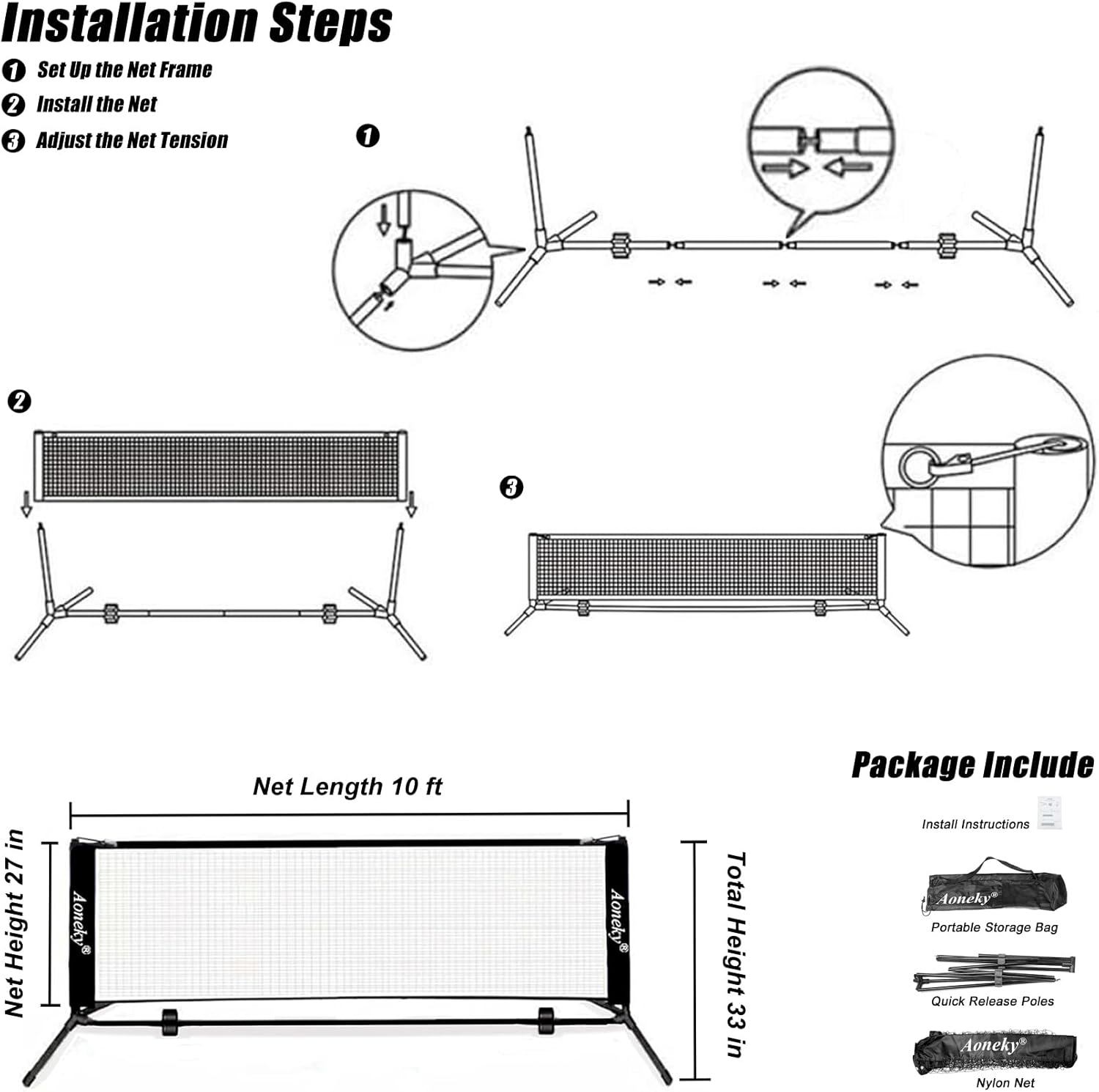 Aoneky Mini Portable Tennis Net for Driveway - Kids Soccer Tennis Net - Pickleball Net